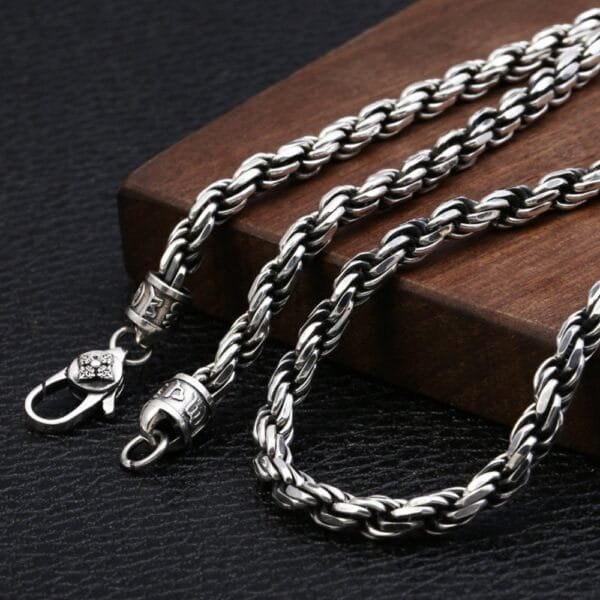 5.5 mm Men's Sterling Silver Six True Words Mantra Rope Chain 22??-24??