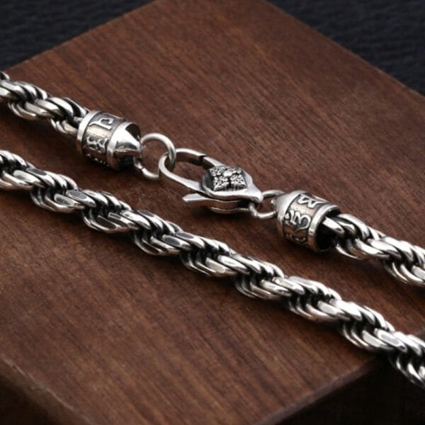 5.5 mm Men's Sterling Silver Six True Words Mantra Rope Chain 22??-24?? - Image 3