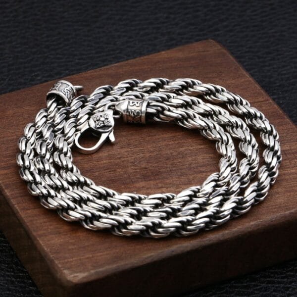 5.5 mm Men's Sterling Silver Six True Words Mantra Rope Chain 22??-24?? - Image 4