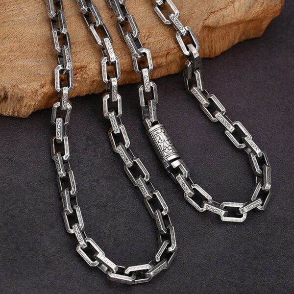 6mm Men's Sterling Silver Ivy Pattern Rectangle Link Chain - Image 2