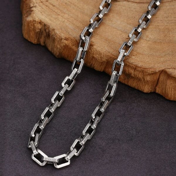 6mm Men's Sterling Silver Ivy Pattern Rectangle Link Chain - Image 3