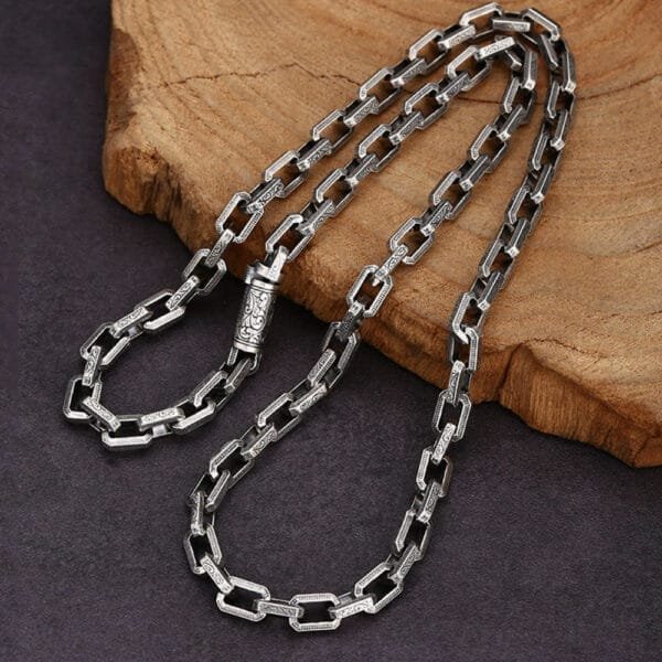 6mm Men's Sterling Silver Ivy Pattern Rectangle Link Chain - Image 4