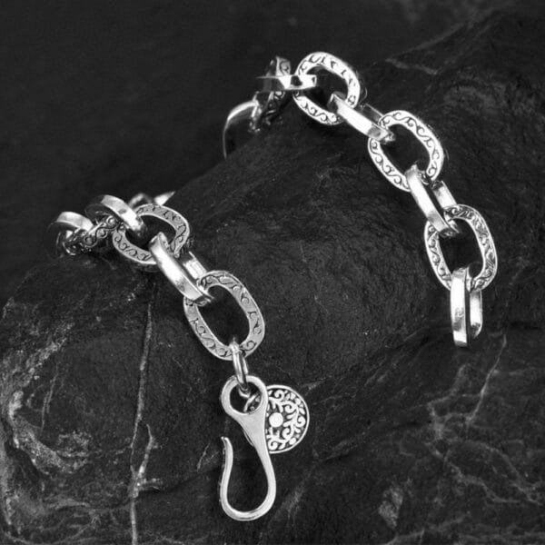 8 mm Men's Sterling Silver Ivy Pattern Oval Link Chain 20"-28" - Image 2