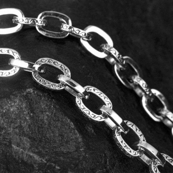 8 mm Men's Sterling Silver Ivy Pattern Oval Link Chain 20"-28" - Image 3