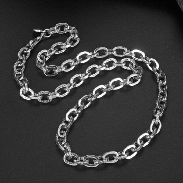 8 mm Men's Sterling Silver Ivy Pattern Oval Link Chain 20"-28" - Image 5
