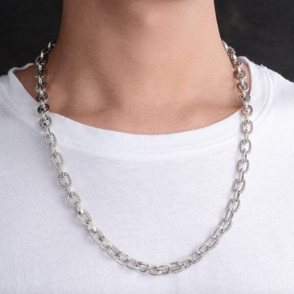 8 mm Men's Sterling Silver Ivy Pattern Oval Link Chain 20"-28" - Image 6