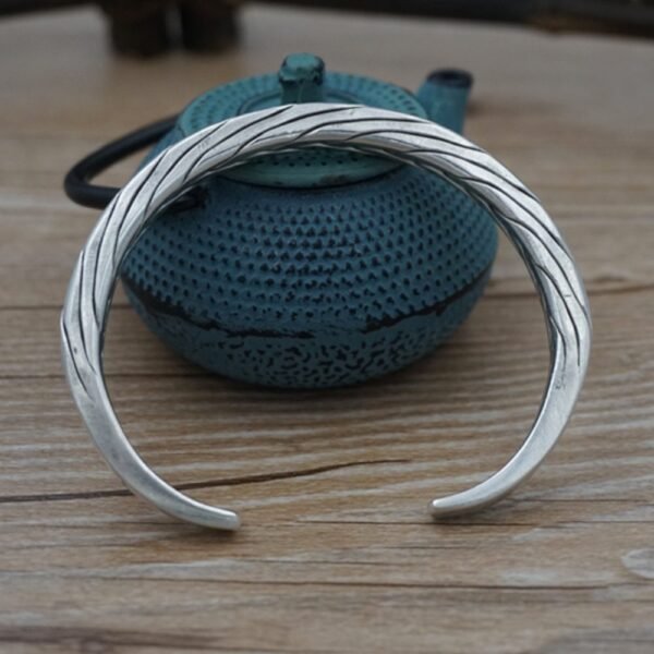 Fine Silver Thick Braided Cuff Bracelet - Image 2