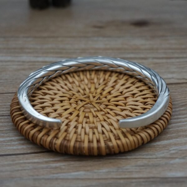 Fine Silver Thick Braided Cuff Bracelet - Image 4