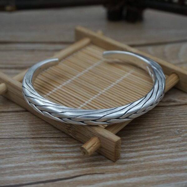 Fine Silver Thick Braided Cuff Bracelet - Image 5