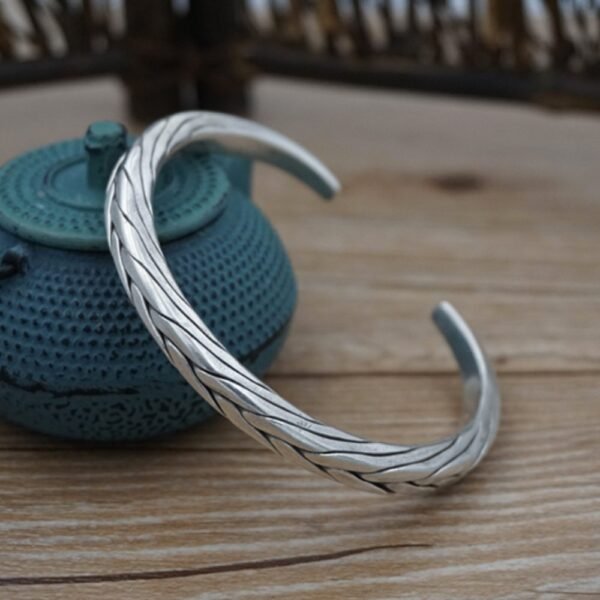 Fine Silver Thick Braided Cuff Bracelet - Image 6