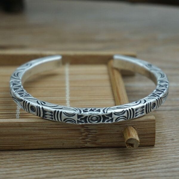 Fine Silver Totem Square Cuff Bracelet - Image 2