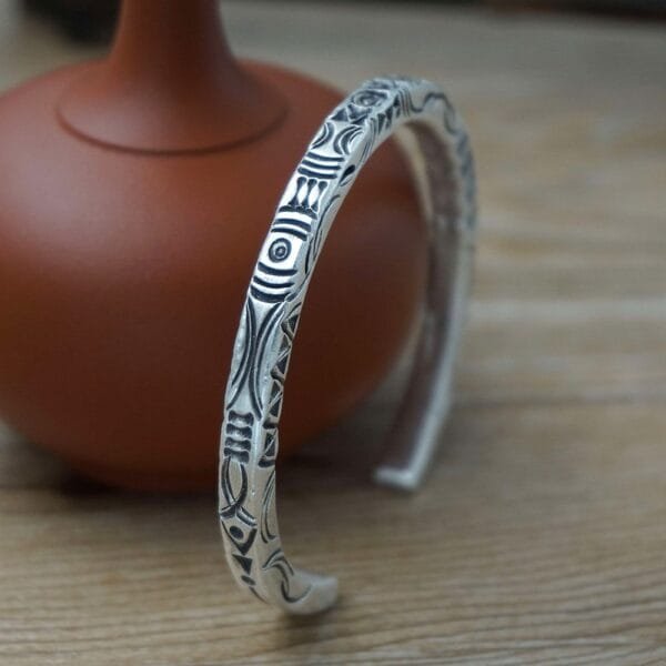 Fine Silver Totem Square Cuff Bracelet - Image 4