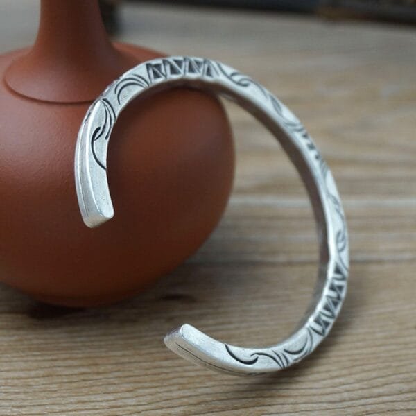 Fine Silver Totem Square Cuff Bracelet - Image 6