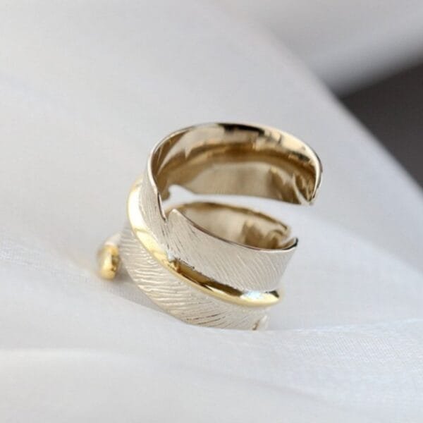 Gold Plated Sterling Silver Turquoise Feather Ring - Image 6