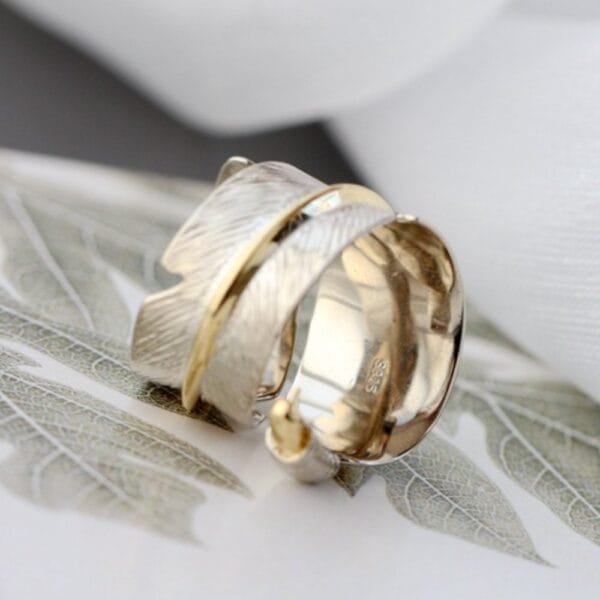 Gold Plated Sterling Silver Turquoise Feather Ring - Image 7