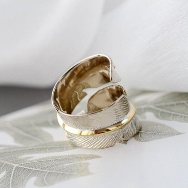 Gold Plated Sterling Silver Turquoise Feather Ring - Image 8