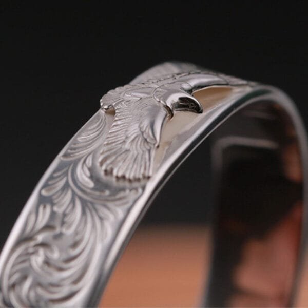 Handmade Sterling Silver Eagle Cuff Bracelet for Men - Image 2