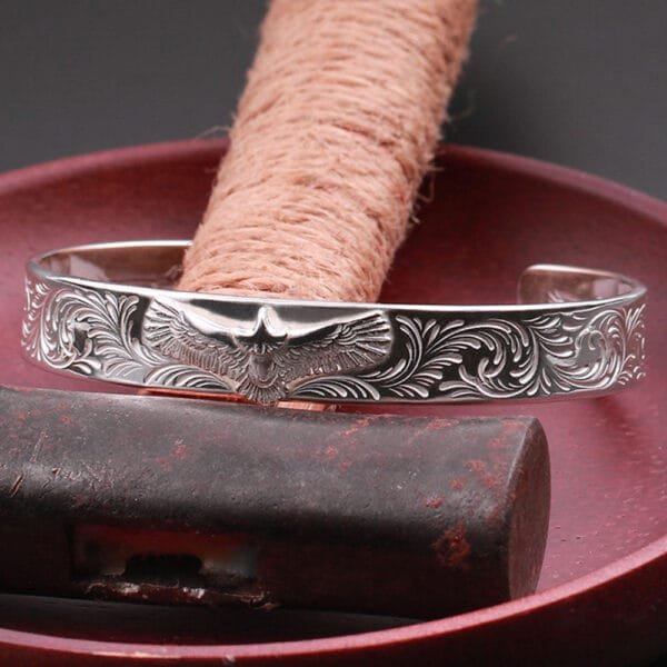 Handmade Sterling Silver Eagle Cuff Bracelet for Men - Image 6