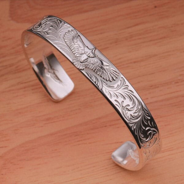 Handmade Sterling Silver Eagle Cuff Bracelet for Men - Image 4