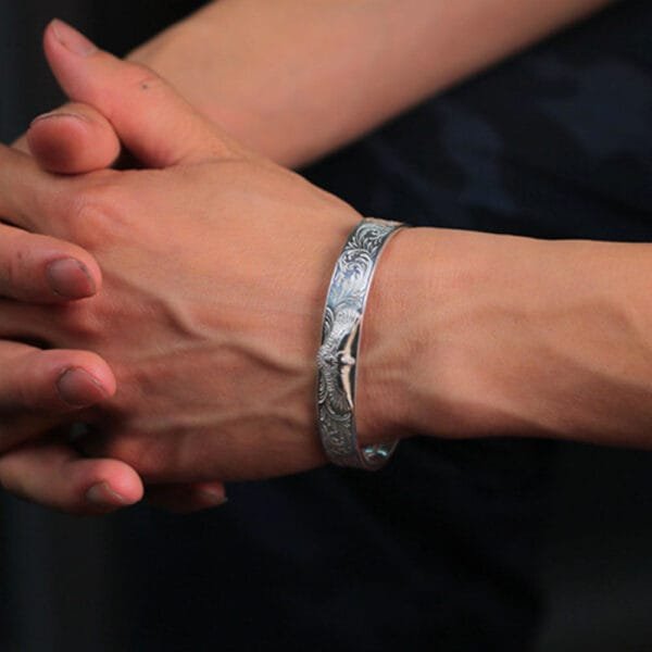 Handmade Sterling Silver Eagle Cuff Bracelet for Men - Image 8