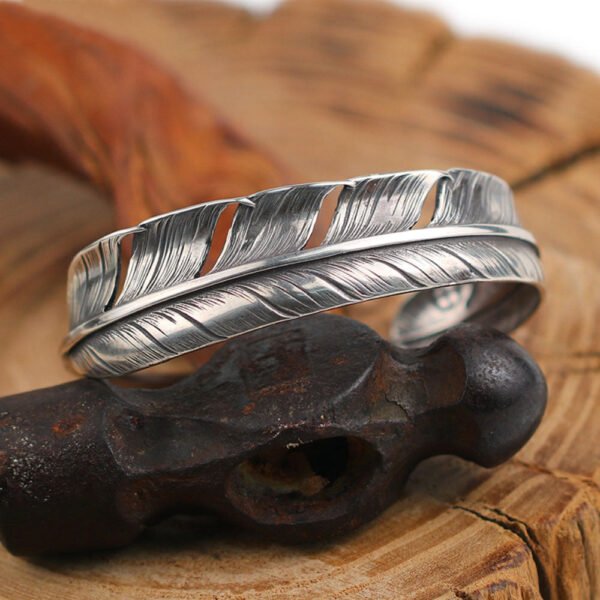 Handmade Sterling Silver Feather Cuff Bracelet - Image 4