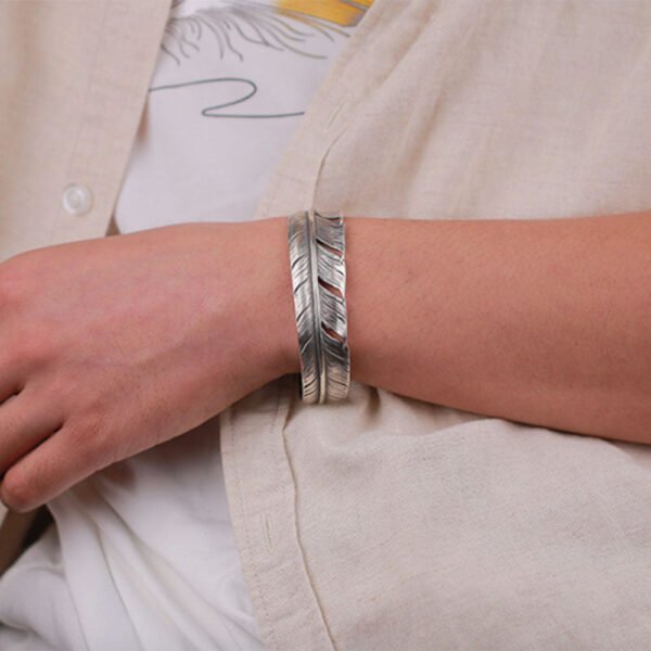Handmade Sterling Silver Feather Cuff Bracelet - Image 9