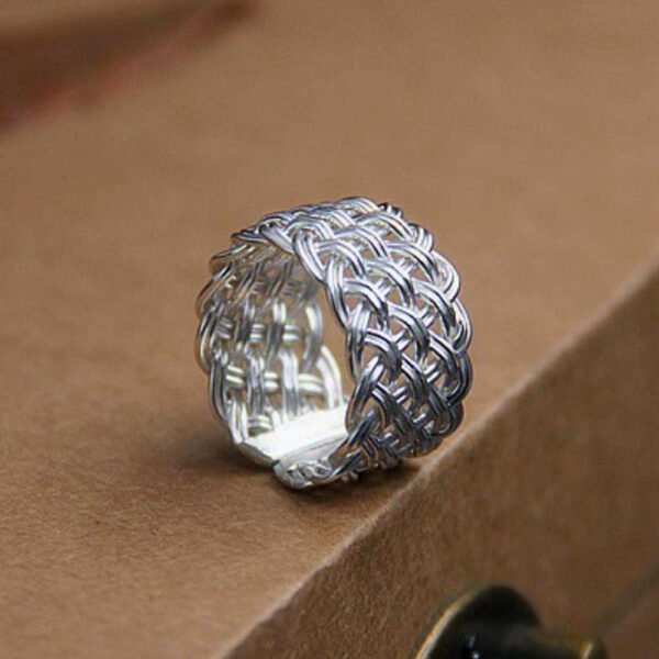 Fine Silver Wide Braided Wrap Ring - Image 3