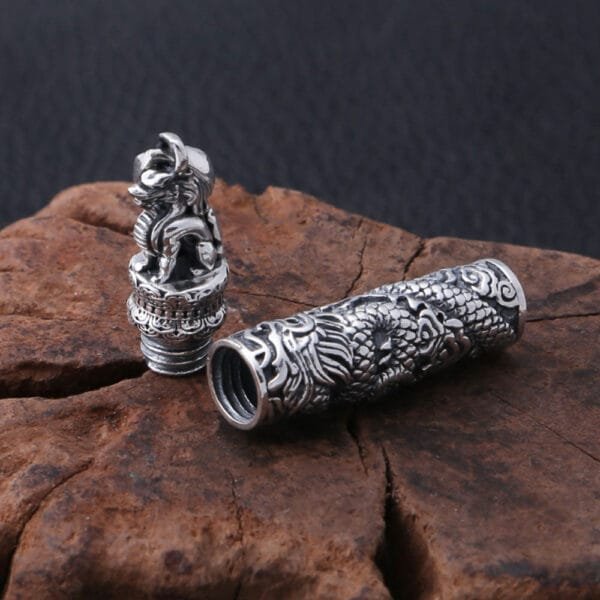 Men's Fine Silver Dragon Cylinder Pendant Necklace - Image 2