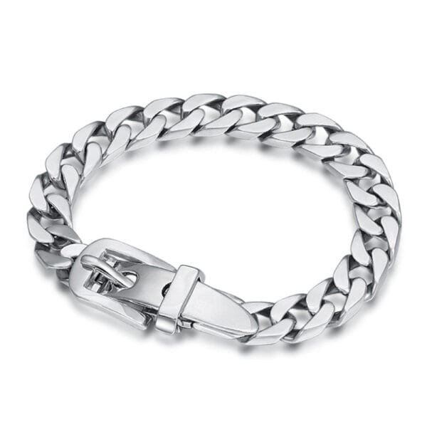 Men's Sterling Silver Belt Buckle Curb Chain Bracelet - Image 6
