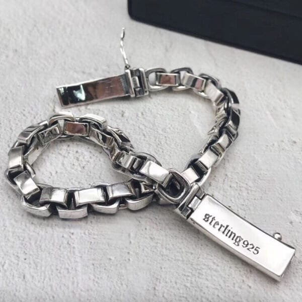 Men's Sterling Silver Box Chain Bracelet - Image 3