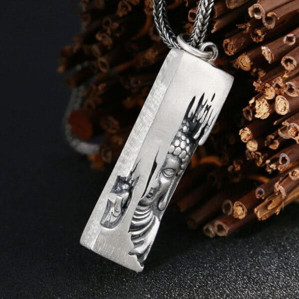 Men's Sterling Silver Buddha Pendant Necklace - Image 2