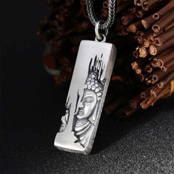 Men's Sterling Silver Buddha Pendant Necklace - Image 4