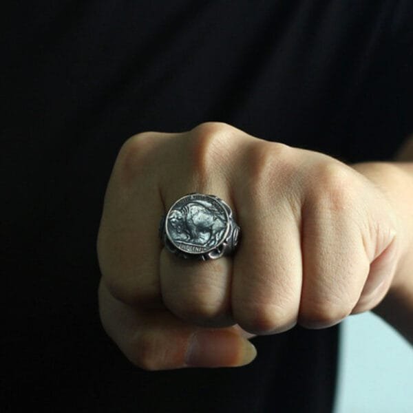 Men's Sterling Silver Buffalo Coin Ring - Image 5