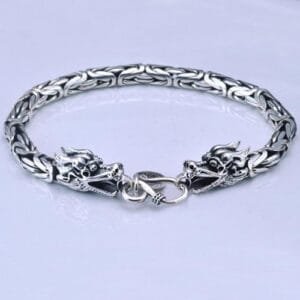 Men's Sterling Silver Byzantine Chain Dragon Bracelet