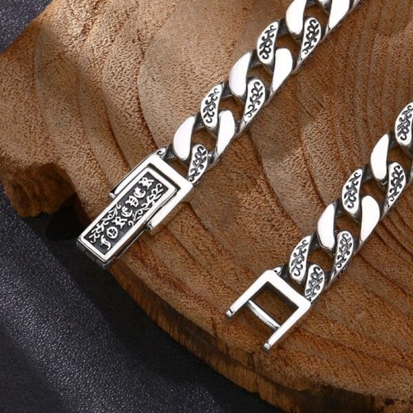 Men's Sterling Silver Byzantine and Cuban Chain Bracelet - Image 2