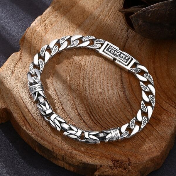 Men's Sterling Silver Byzantine and Cuban Chain Bracelet - Image 3