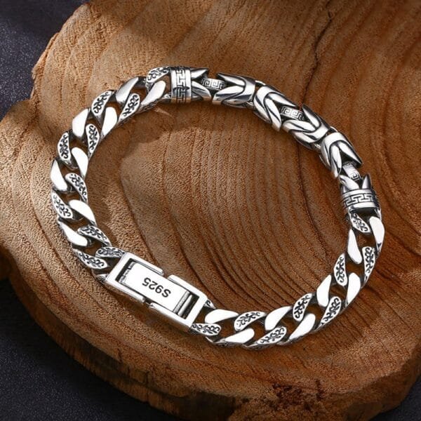 Men's Sterling Silver Byzantine and Cuban Chain Bracelet - Image 4