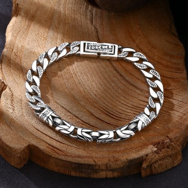 Men's Sterling Silver Byzantine and Cuban Chain Bracelet - Image 5