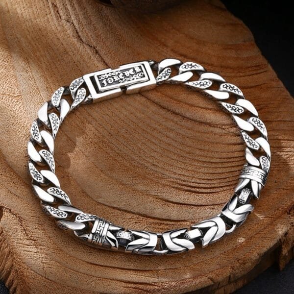 Men's Sterling Silver Byzantine and Cuban Chain Bracelet - Image 6