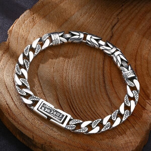 Men's Sterling Silver Byzantine and Cuban Chain Bracelet - Image 7