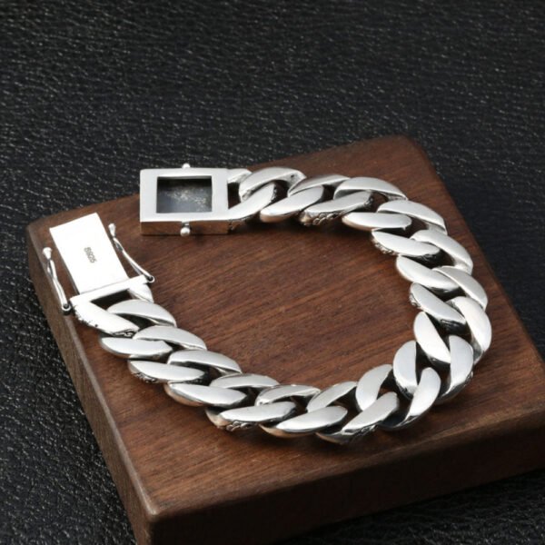 Men's Sterling Silver Carved Curb Chain Bracelet - Image 4