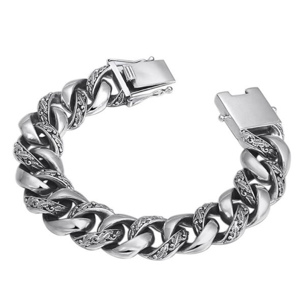 Men's Sterling Silver Carved Curb Chain Bracelet - Image 6