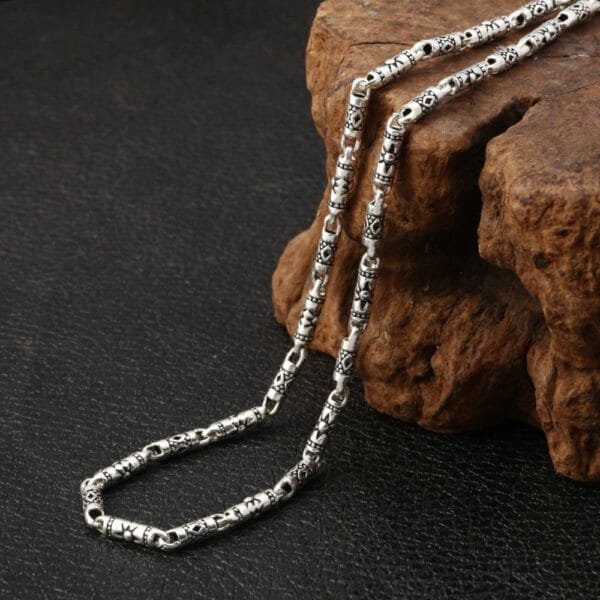 4 mm Men's Sterling Silver Carved Tube Chain 18"-30"