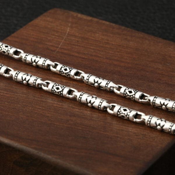 4 mm Men's Sterling Silver Carved Tube Chain 18"-30" - Image 4