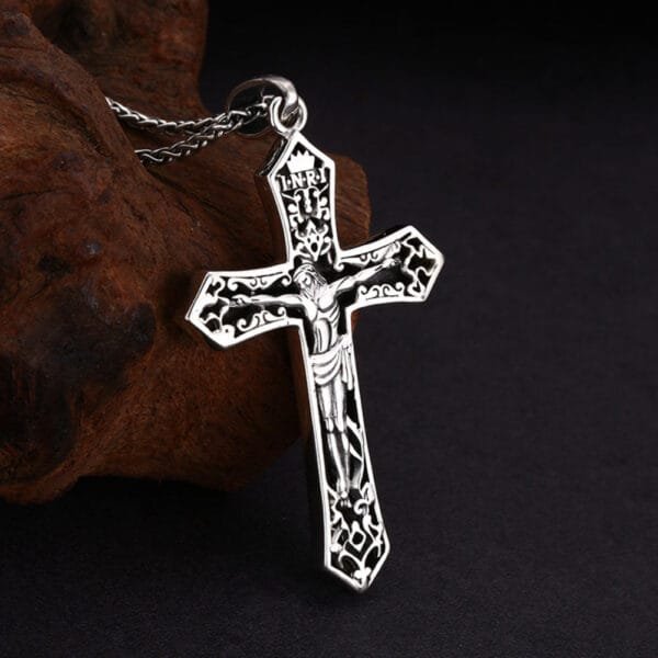 Men's Sterling Silver Crucifix Pendant Necklace - Image 3