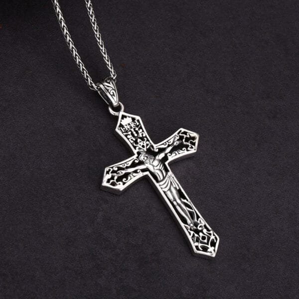 Men's Sterling Silver Crucifix Pendant Necklace - Image 4