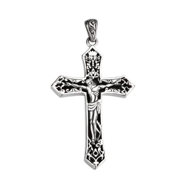 Men's Sterling Silver Crucifix Pendant Necklace - Image 6