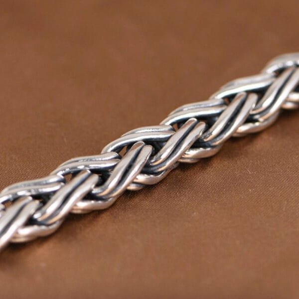 Men's Sterling Silver Double-Stand Braided Chain Bracelet - Image 7