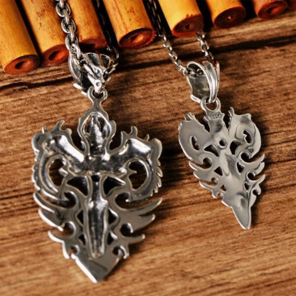 Men's Sterling Silver Dragon Sword Pendant Necklace - Image 3