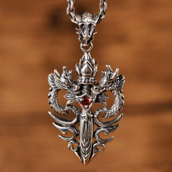 Men's Sterling Silver Dragon Sword Pendant Necklace - Image 8